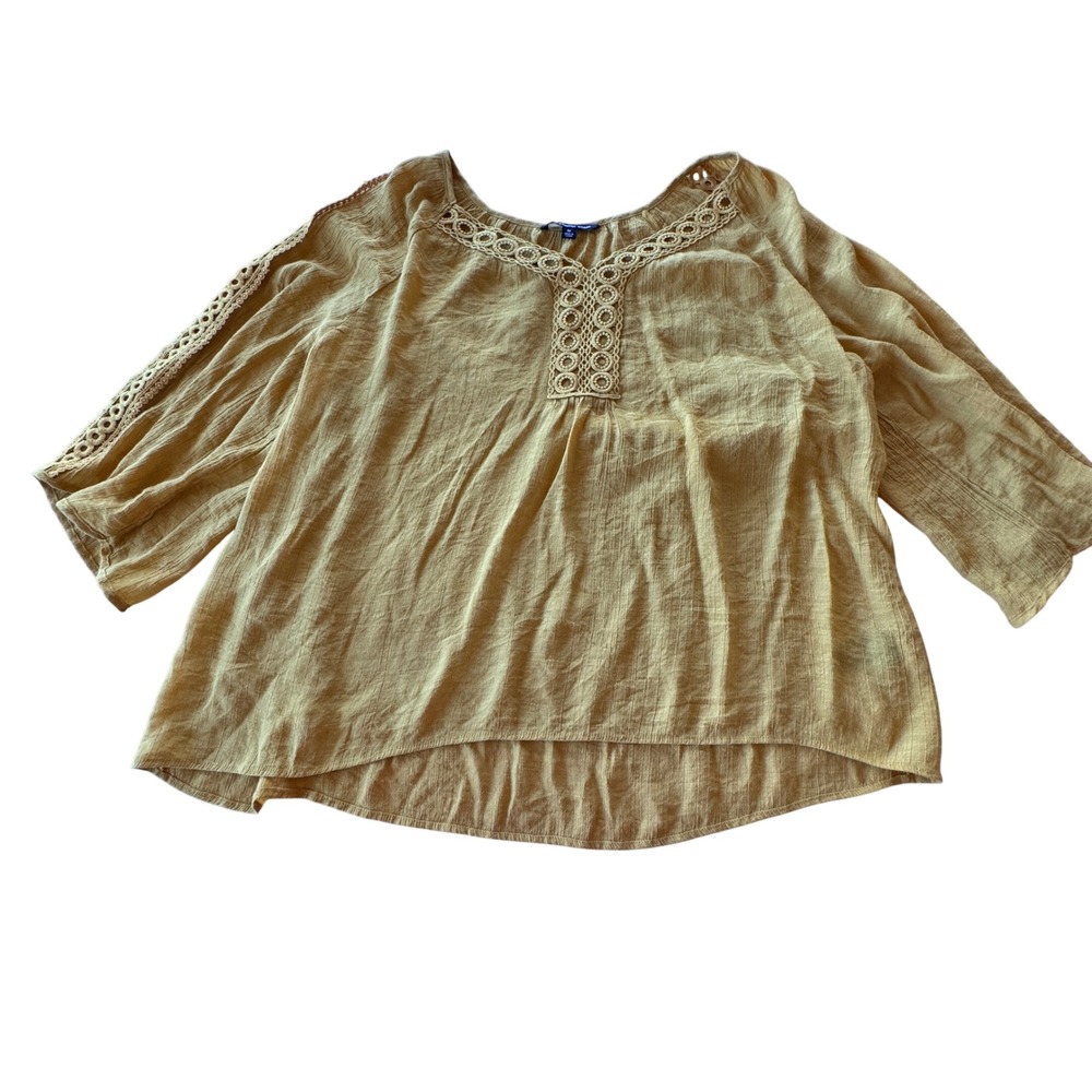 Zac and Rachel Woman Crochet‎ Trim Top Women 3X Mustard Yellow Flowy Boho Light